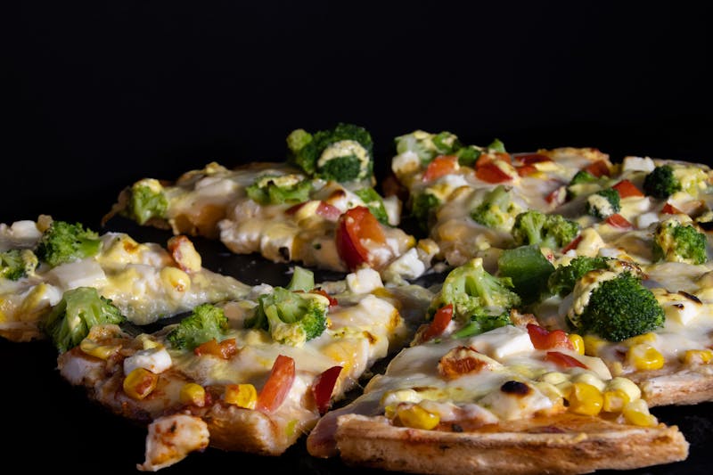 Veggie deep dish pizza with fresh vegetables
