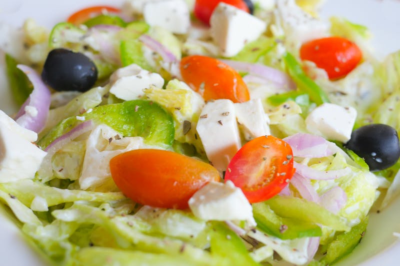 Greek salad with feta cheese and olives